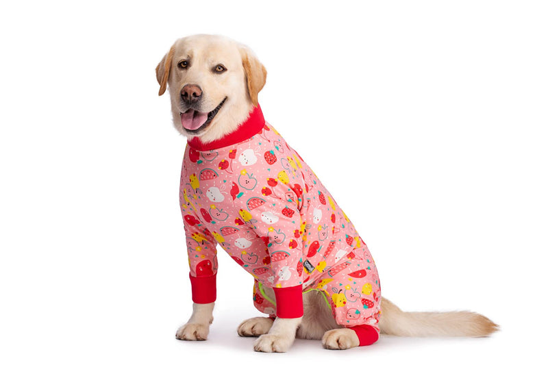 Large Dog Clothes, Elastic Pet Onesie Clothes Protect Joints Anti-hair Anti Licking, Wound Protection Pet Pajamas PJS Dog Jumpsuit For Medium Large Dogs (5XL, Pink fruit) 5XL