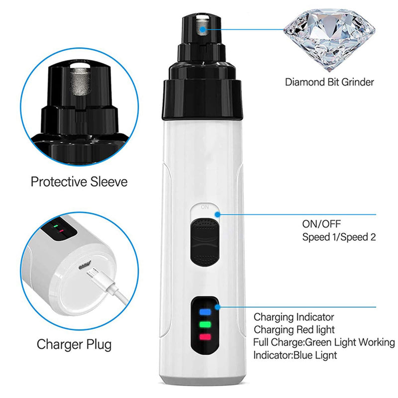 Nail Grinder, Low Noise Nail Grinder - USB Rechargeable Pet Nail Trimmer with Grinding Heads, 2 Speeds & Safety Guard for Pets (Nail Grinder) - PawsPlanet Australia