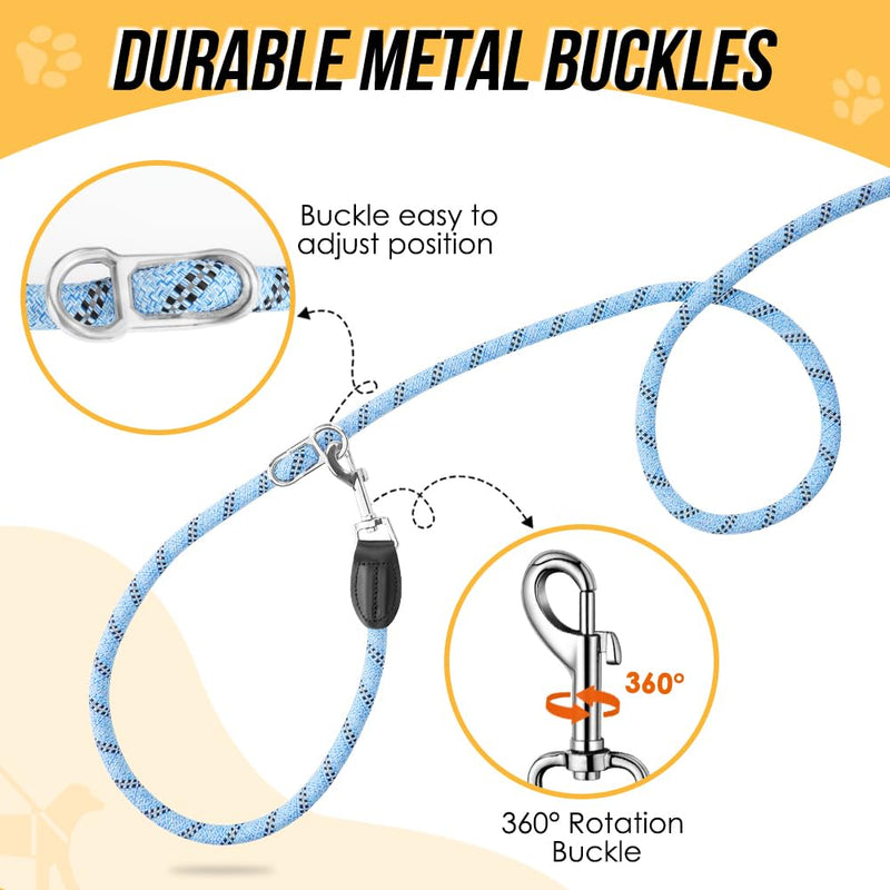 SlowTon Hands Free Dog Leads (10ft), 8 in 1 Multifunctional Nylon Double Leash Tangle Free Reflective Pet Training Leash Adjustable Waist Dog Lead for Medium Large Dogs Walking Running Diameter 0.5in Blue
