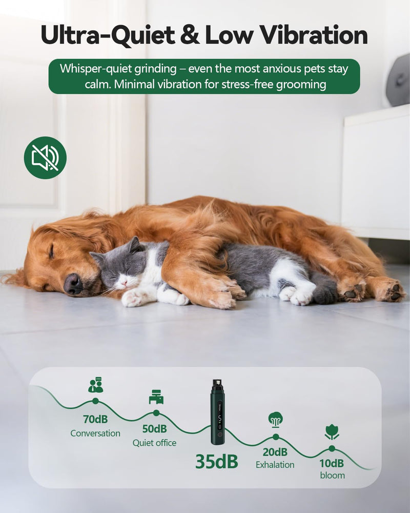 Silent Dog Nail Grinder, Rechargeable Electric Pet Claw Trimmer with Diamond Grinding Head, Safe & Low Noise Nail File for Small, Medium & Large Dogs, Cats and Other Pets