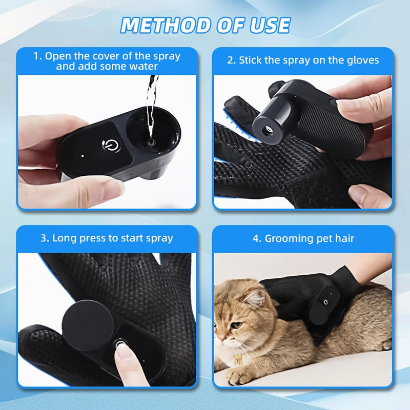 OneNine Upgrade Efficient Pet Hair Remover Glove, Cat & Dog Grooming Gloves for Shedding, Pet Steam Grooming Gloves, Deshedding Steam Glove, Upgrade Spray Cat Grooming Brushes (Blue) - PawsPlanet Australia