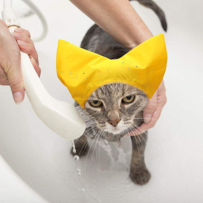 Pet Shower Cap - Waterproof Shower Caps for Sphynx Reusable Cats Ear Protection Bath Cap with Adjustable Strap Ear Covers for House Cats Small Dogs Puppy Pet Grooming Accessories (Yellow) Yellow - PawsPlanet Australia