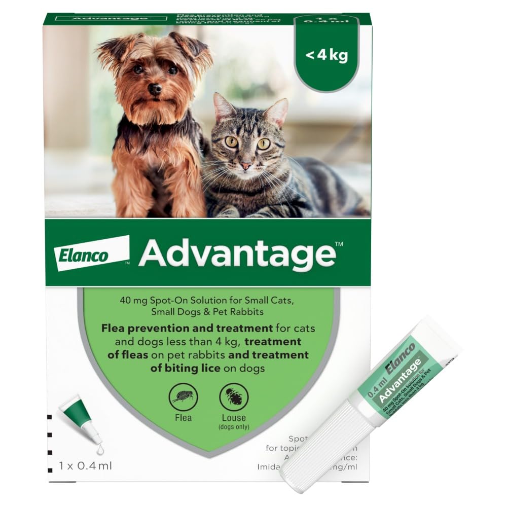 Advantage 40 Flea Spot On Treatment For Dogs, Cats & Rabbits 1 Pipette 0.4ml <4kg - PawsPlanet Australia