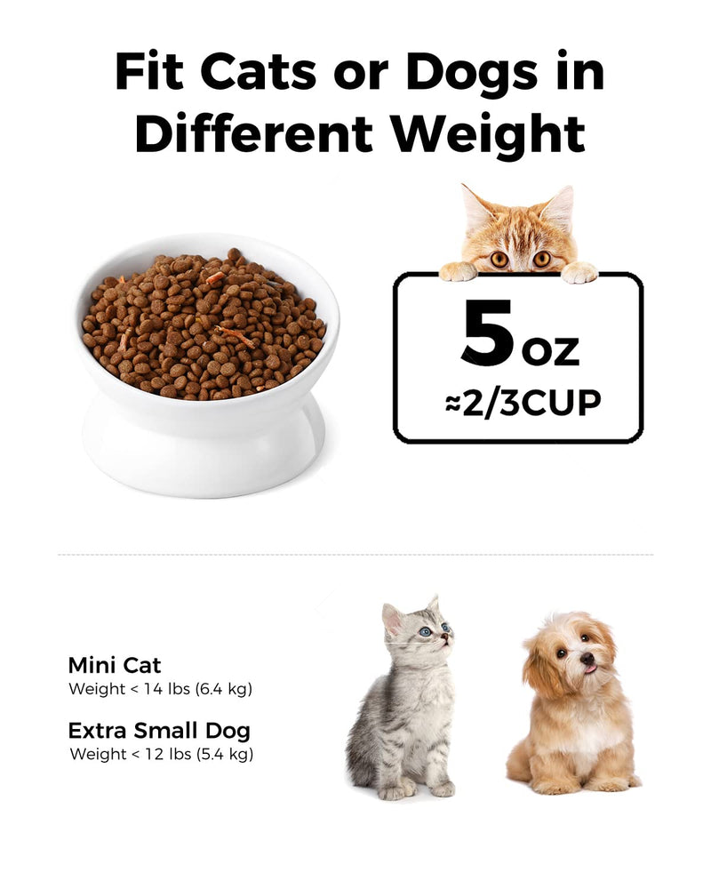 Elevated Cat Food Bowl, 5 Oz Ceramic Raised and Tilted Water Bowl, Anti Vomiting and Protect Pets' Spines Dishes for Small Dog, Fat Faced Cat, Kitten (White, 1 Pack) White - PawsPlanet Australia