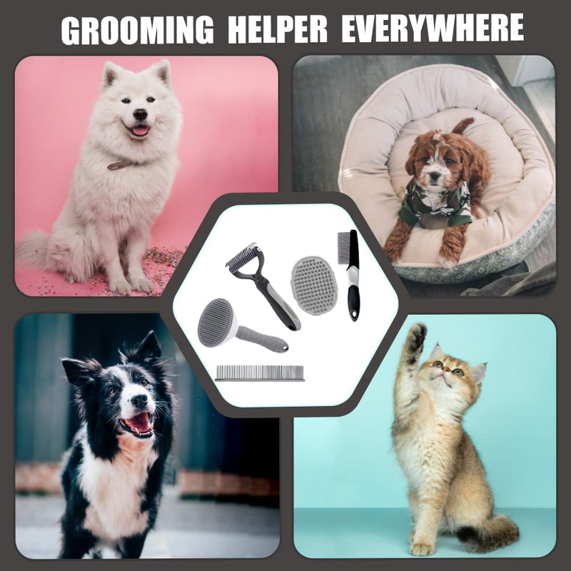 5PCS Grooming Kit for Dog,Puppy- Deshedding & Slicker Brush for Short-Haired Pets, Flea Comb and Grooming Comb Set Grey C-Grey 5 Kits - PawsPlanet Australia