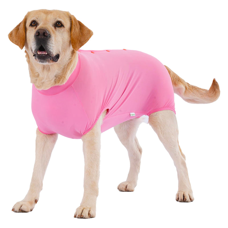 LovinPet Dog Recovery Suit, Easy Snap-Back Cover for Large Dogs, Bodysuit for Female Dogs, Solid-Color Surgery Suit with Cushioned Belly Panel, Pink, XXL XX-Large