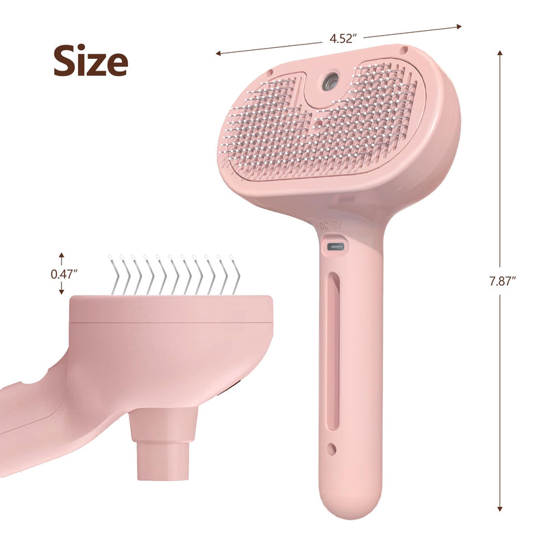 L&W BROS. Steam Grooming Brush for Shedding and Detangling – Self-Cleaning Steamy Pet Brush with Mist Spray for Long-Haired Cats and Small Dogs (Pink) Pink - PawsPlanet Australia