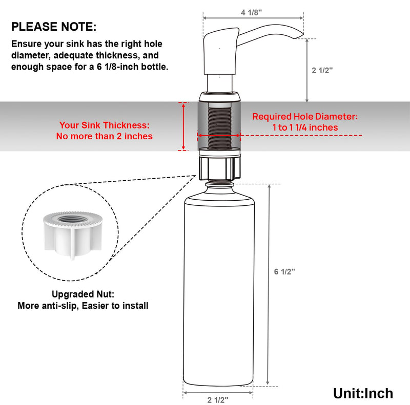 GAGALIFE Built in Sink Soap Dispenser or Lotion Dispenser for Kitchen Sink, Brushed Gold ABS Pump Head, with 17 Ounce Large PET Soap Bottle Gold Brushed - PawsPlanet Australia