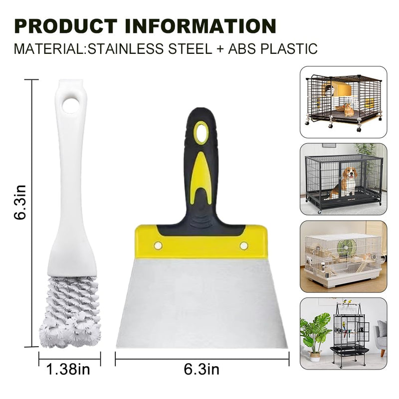 Set of 2 Bird Cage Cleaning Kit with Metal Scraper and Brush, Bird Cage Cleaner for Cleaning Kennels Perches Poop Remover Parrot Parakeet Pet Cage Accessories - PawsPlanet Australia
