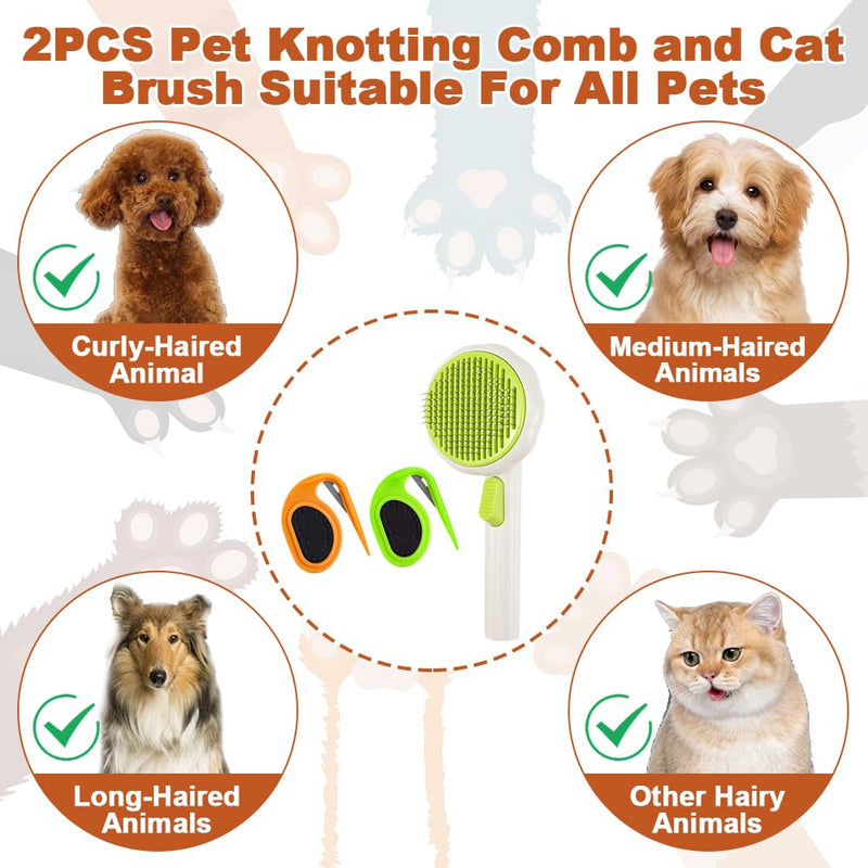 2PCS Pet Knotting Comb with 1PC Cat Brush Dog Brush with Release Button for Shedding, Jaxbo Pet Grooming Comb Dog and Cat Shedding Tool for Removing Tangled and Loose Hair - PawsPlanet Australia