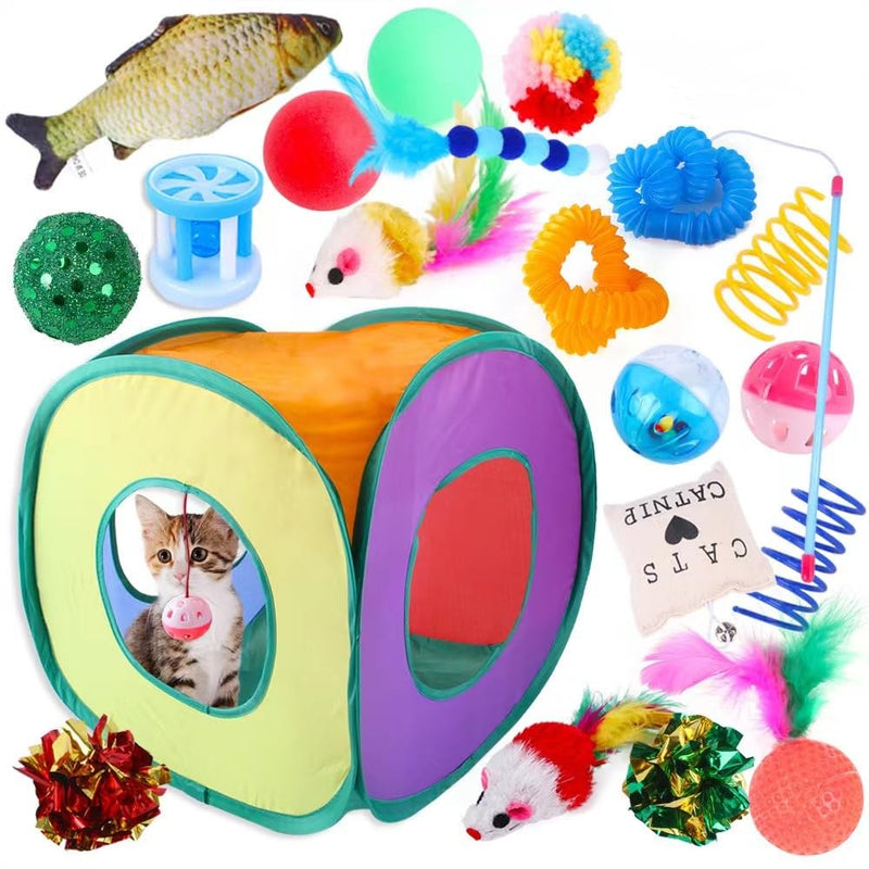 20Pcs Cat Toys Kitten Interactive Pet Toys Assortments, Teaser Wand Fluffy Mouse Crinkle Balls Bell Play for Puppy Kitty 20Pcs - PawsPlanet Australia