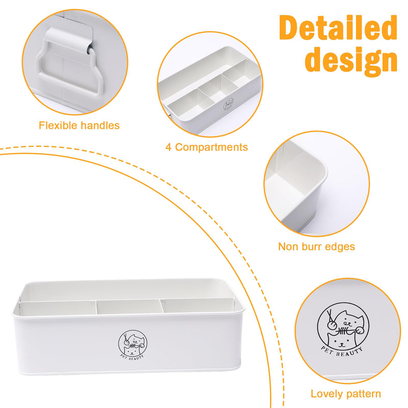 Premium 4-Compartment Dog Grooming Organizer,Metal Caddy for Pet Stuff with Handle-Powder Coated Storage Bin for Dog Cat Grooming Kit,Clippers,Brushes,Scissors & Supplies-White - PawsPlanet Australia