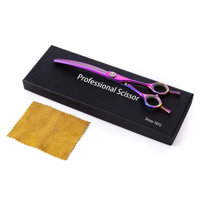 PURPLEBIRD 7 Inch Downward Curved Dog Grooming Scissors Thinning Texturizing Shears Professional Safety Blunt Tip Trimming Shearing for Dogs Cats Face Paws Limbs Japanese Stainless Steel Purple Purple Thinning - PawsPlanet Australia