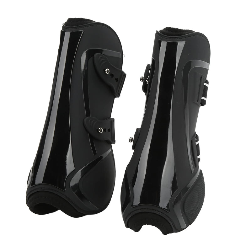 Ymiko Horse Shoes, Horse Boots PU Shell Elastic Neoprene Secure Horse Leg Guard Open Front Boots Splint Boots for Horses for Jumping, Trail Riding, and Turnout black front legs Medium 4.75L