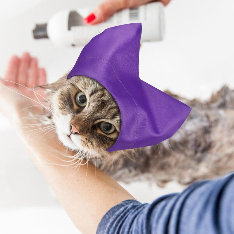 Waterproof Bath Cap for Cats and Small Dogs - Shower Cap with Ear Protection for Bathing, Care and Rain purple