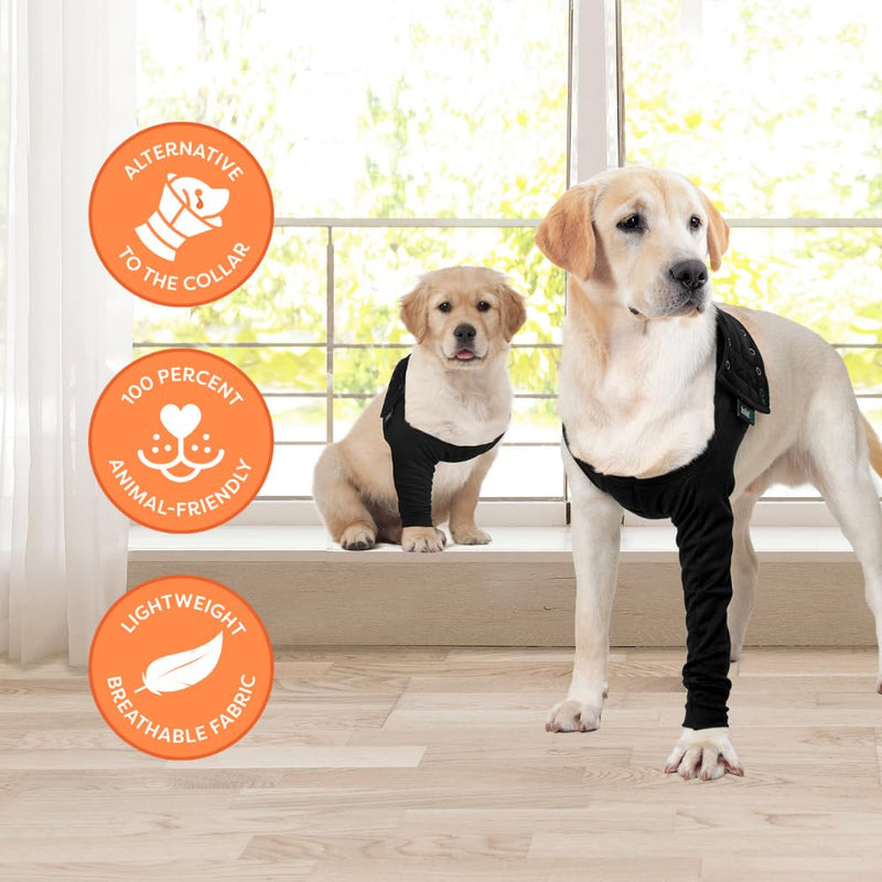 Suitical Recovery Sleeve for Dogs | Front Leg Protection After Surgery | Dog Leg Sleeve to Stop Licking | Machine Washable | Chest Circumference 11.8”- 16.9” | Sleeve Length 4.7” | 2XS | Single Sleeve Black-Single Sleeve