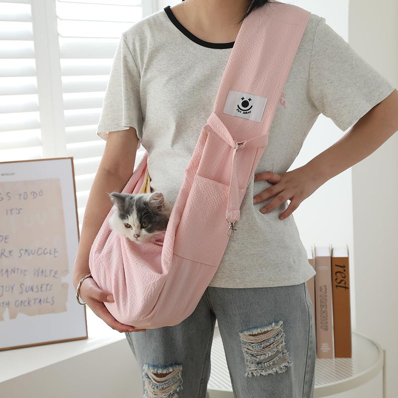 FORHER Pet cat Sling Carrier, Cat Travel Bag, Pet Soft Pouch and Tote Design, Shoulder Strap Hands Free Safe-Suitable for Puppy, Small Dogs Cats Outdoor (Pink) PINK