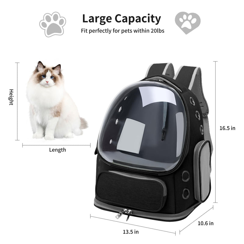 Cat Backpack Carrier for Cats and Small Dogs, Breathable Cat Bubble Backpack, Airline Approved Pet Travel Carrier for Hiking Camping Outdoor(Black) 16.5"L x 13.5"W x 10.5"H Black - PawsPlanet Australia