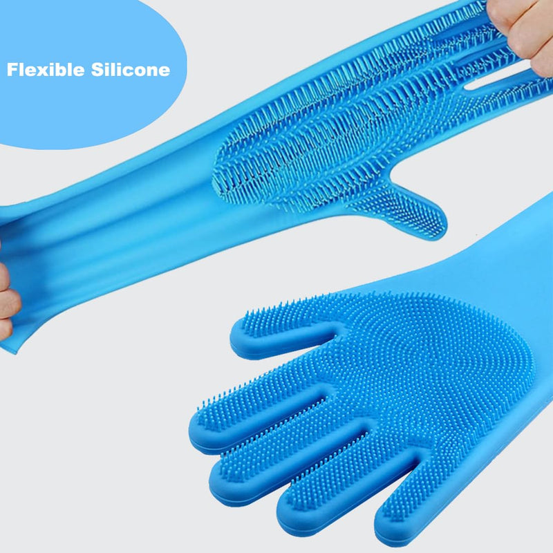 Pet Washing Gloves, Gentle Silicone Dog Bath Shampoo Shower Brush Grooming Mitts Waterproof, Massaging and Bathing Rubber Scrubber for Dogs & Cats - 1 Pair Blue - PawsPlanet Australia