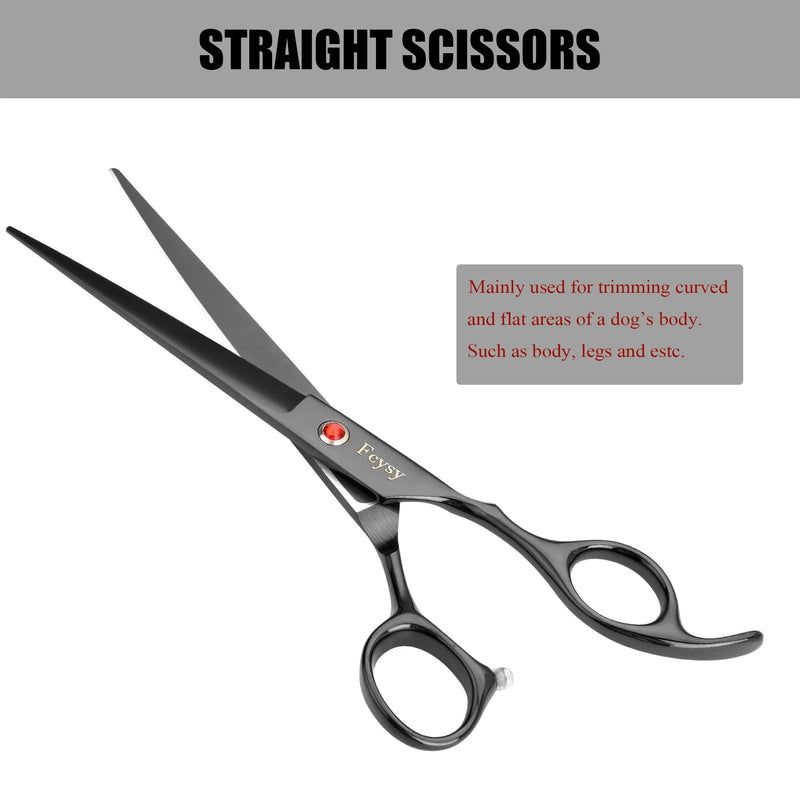 Dog Grooming Scissors Kit, Fcysy Professional Pet Hair Cutting Shears Set with Curved & Straight Blades Scissors Thinning Shears– Stainless Steel Grooming Tools for Dogs & Cats at Home 8pcsblack - PawsPlanet Australia