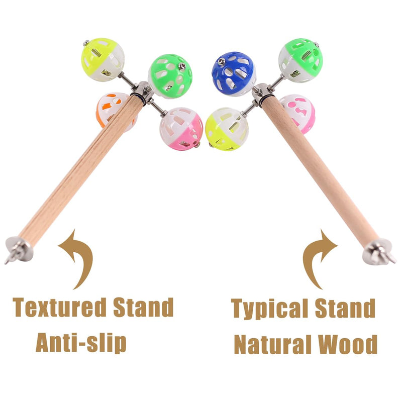 2-Pack Bird Perch Toy with Spinning Balls, Exercise Rotating Swing for Parakeet Budgies Cockatiel with One Textured Stand Perch and One Typical Wood Perch, Stainless Steel Wing Nut and Washers