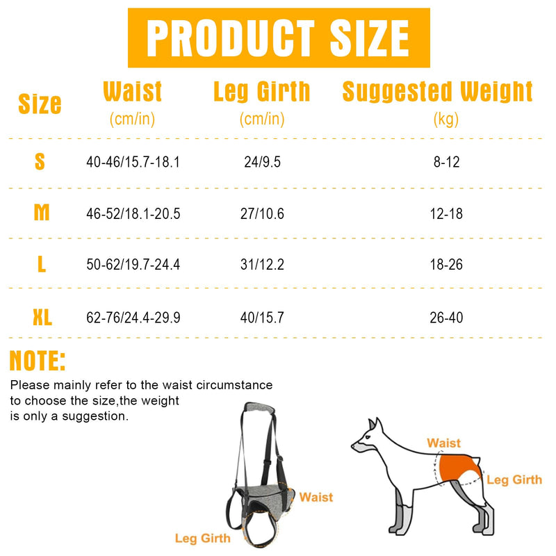Risipu Dog Lifting Harness For Back Legs Dog Sling Support For Small Medium Large Adjustable Dogs Leg Support With Lift Handle Soft Assistance For Senior, Injured, Arthritic, etc. (Grey, L) Grey