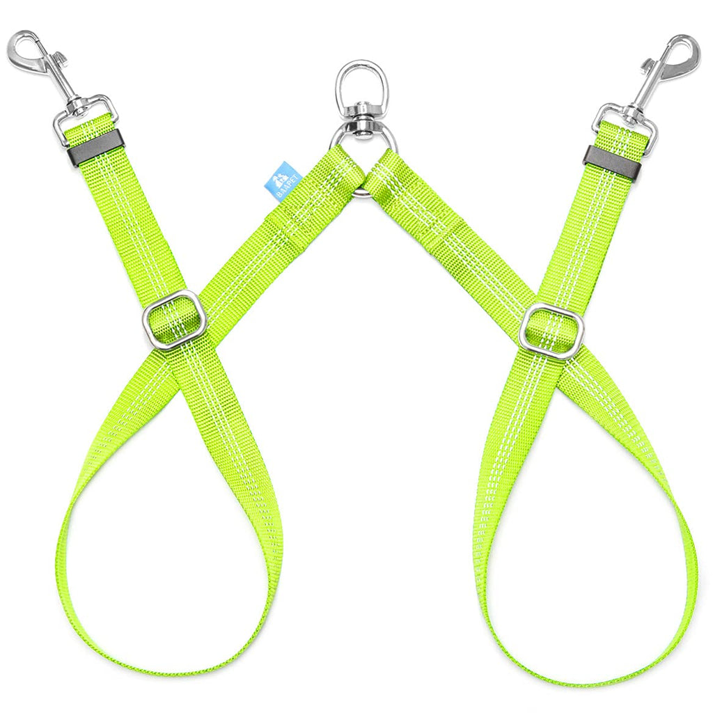 BAAPET Double Dog Leash Splitter, Tangle Free Dual Dog Leash Coupler, Two Dog Walking and Training Extension for Small Medium or Large Dogs (3/4'' x 20~32 Inch, Green) 2 Splitter (3/4'' x 20-32'')