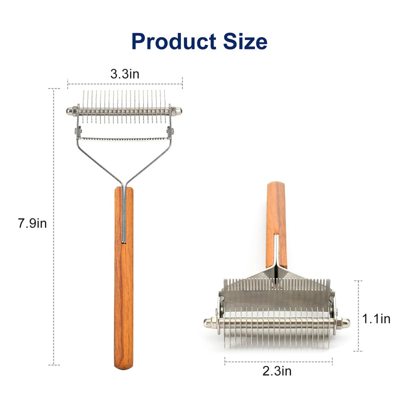 WePet 2-in-1 Dematting Comb & Shedding Brush, Undercoat Rake Grooming Tool with Wooden Handle for Dogs & Cats - Easily Removes Mats, Tangles, and Loose Hair - PawsPlanet Australia