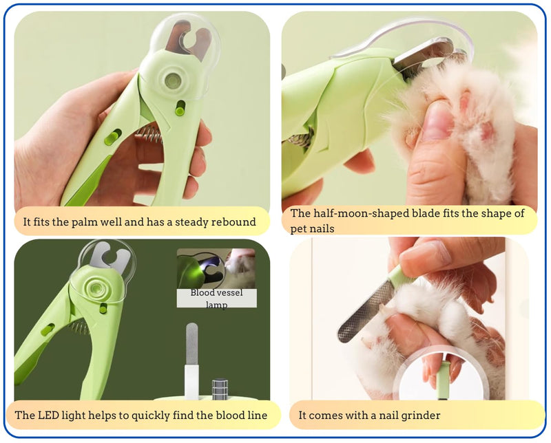 Dog cleaning and grooming 8-piece set, nail files with LED Light and Nail file, dog comb, cleaning brush, Bags Dispenser and trash waste bag, dog poop bags dispenser, grooming supply package - PawsPlanet Australia