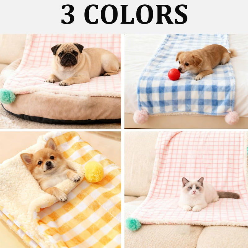3Pcs Blankets Soft Fluffy Sherpa Fleece Pet Blanket Plaid Blanket for Dog Puppy Cat (Plaid-3pcs, Large) Plaid-3pcs - PawsPlanet Australia