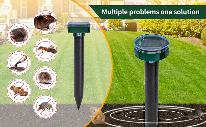 8 green UPGRADE Mole Repellent for lawns Gopher Repellent Ultrasonic Solar Powered Snake Repellent Deterrent Mole Repeller Vole Repellent Outdoor Lawns Garden Yard All Pests Sonic Spikes Stakes Chaser - PawsPlanet Australia