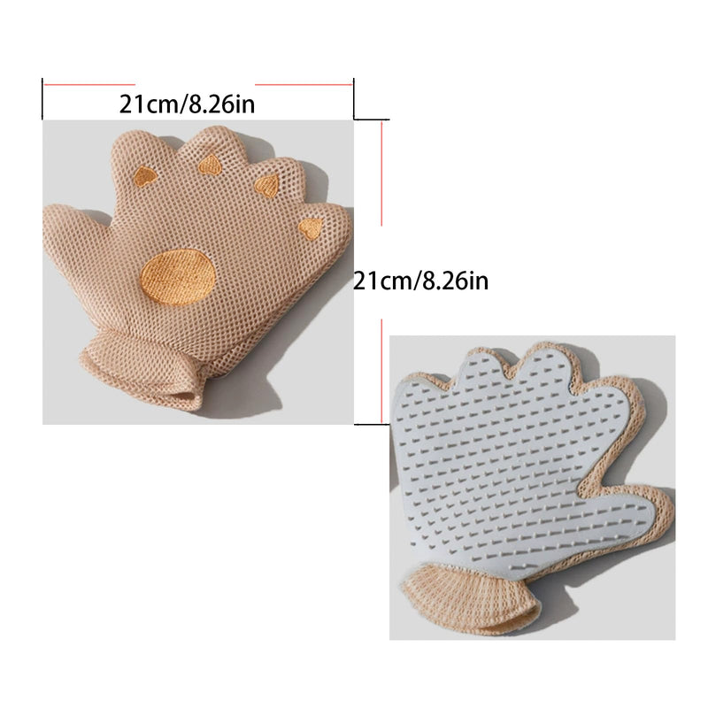 Zoocozy 2 in 1 Pet Hair Removal Glove for Cat Dog, Indoor Cat Grooming Gloves, Pet Washing Brush for Shedding Massage - Double-Sided Available(Brown) Small (1 Pair) Brown