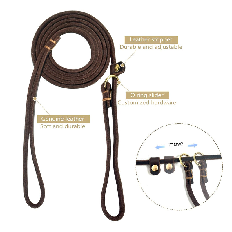 Guiding Star Leather Slip Lead Dog Leash for Small Dogs & Puppies 6 Ft x 1/4 Inch,Luxurious and Lightweight Leather Training Dog Leash for Walking with Soft Handle (Brown) Slip Leash Brown - PawsPlanet Australia