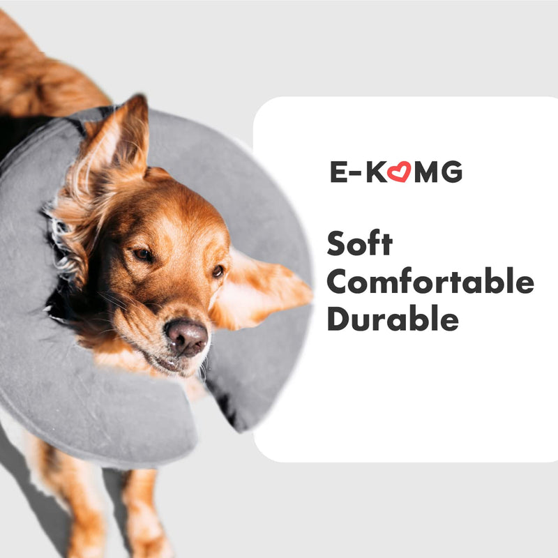 E-KOMG Dog Cone After Surgery, Protective Inflatable Collar, Blow Up Dog Collar, Pet Recovery Collar for Dogs and Cats Soft (Large(12"-18"), Grey) Large(12"-18") - PawsPlanet Australia