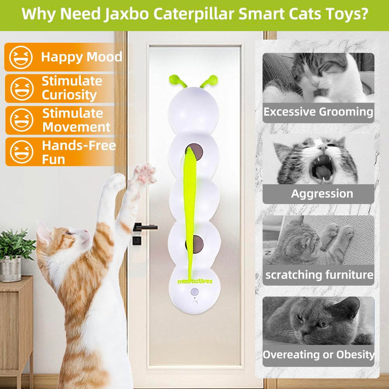 Caterpillar Smart Cats Toys, Interactive Cat Feather Toy with Motion Sensor, Whirlie Cat Toy for Hunting, Reduce Boredom, USB Rechargeable, No Drilling Required, Mount on Wall & Window - PawsPlanet Australia