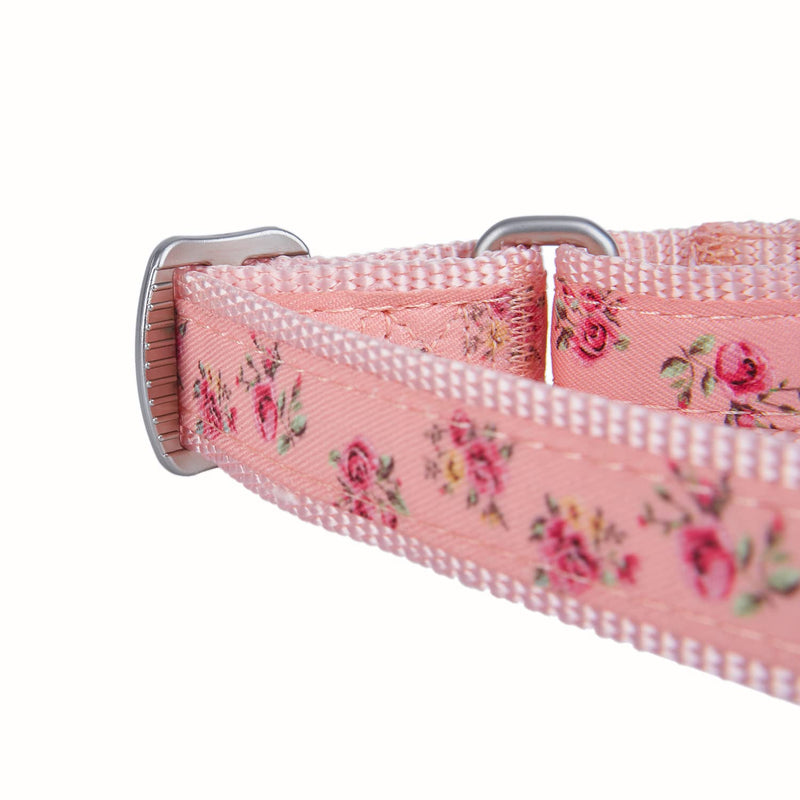 Martingale Dog Collars with Quick Snap Buckle in Floral Print Flower Nylon No Pull Collars for Female Male Medium to Large Dogs, Pink Medium (Neck 15"-19") Pink Flower - PawsPlanet Australia