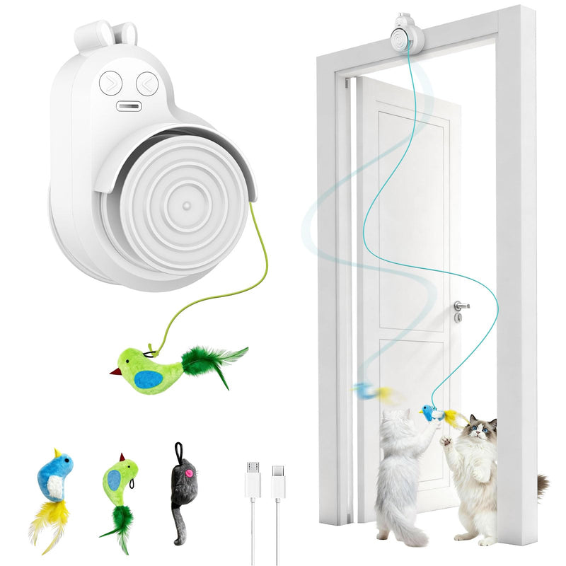 Interactive Cat Toys for Indoor Cats Automatic Electric Flying Bird Feather Cat Toy - Best Kitten & Adult Cat Enrichment Toy Stick-on Hanging Electric Kitty Toys for Bored Cats White - PawsPlanet Australia