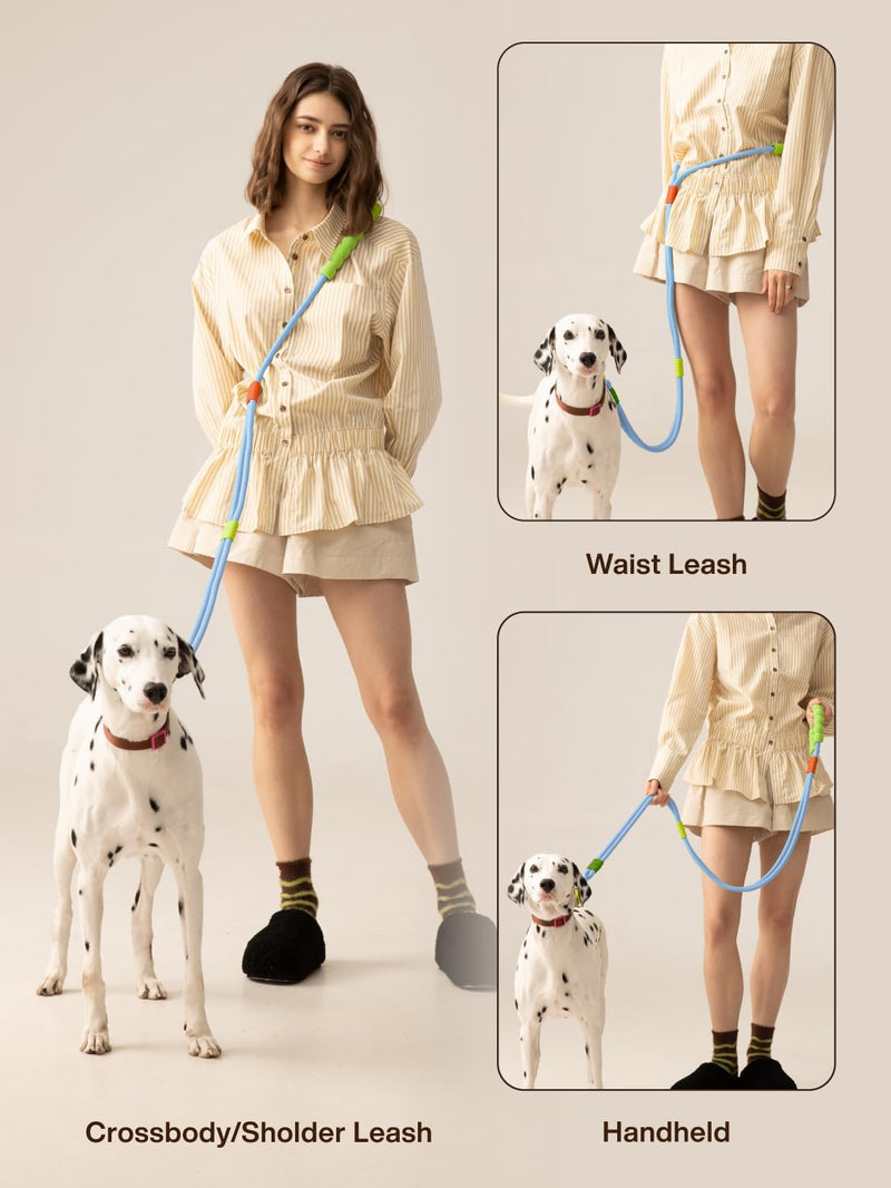 Hands Free Dog Leash, 5-in-1 Adjustable Waist Training Leash for Walking& Hiking – Dual Lead Rope with Padded Handle,MGBR Rotating Metal Clip Classic-Sea Salt Blue-5Ft - PawsPlanet Australia