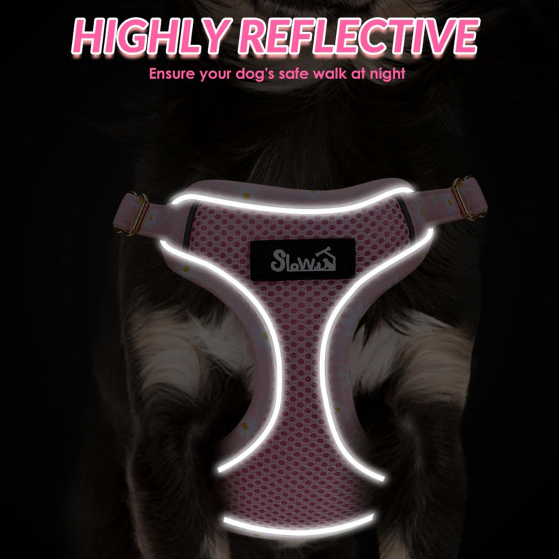 SlowTon Small Dog Harness - No Pull Dog Harness and Leash Set, Soft Mesh Lightweight Puppy Vest Harnesses, Adjustable Pet Harnesses for XXS XS Small Medium Easy Walk Hiking (Pink, XXS) XX-Small 1.Pink Daisy - PawsPlanet Australia