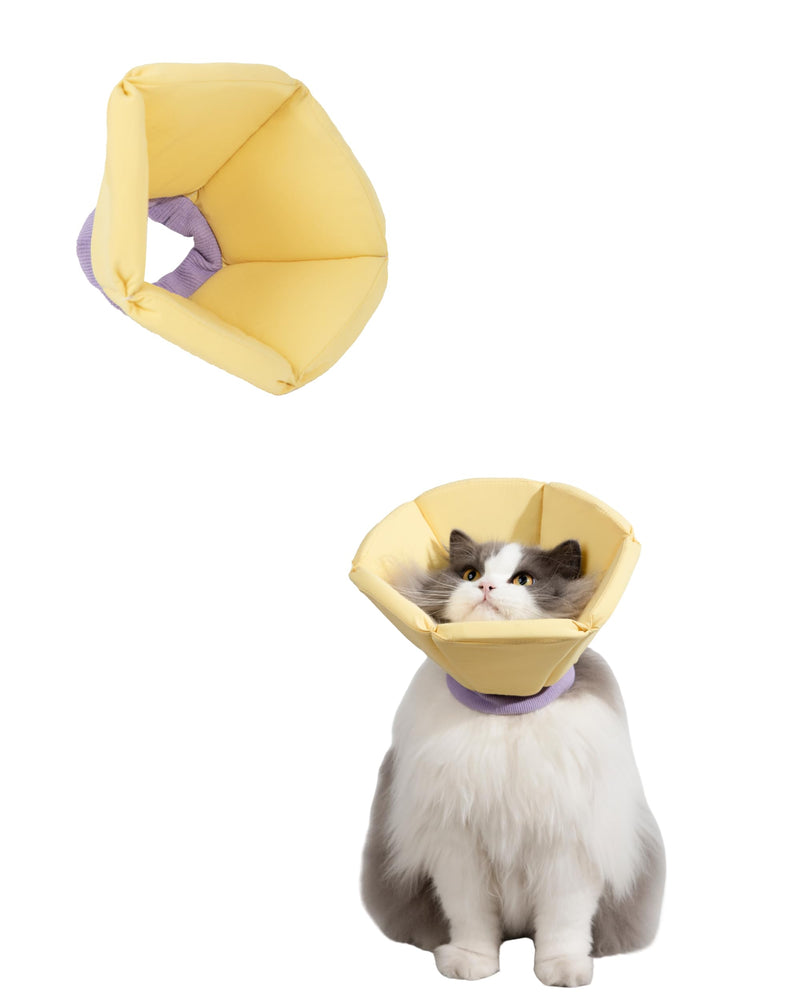 Lightweight Cat Cone Collar, Waterproof Soft Recovery E-Collar for Cats & Small Dogs, Adjustable Protective Elizabethan Collar to Prevent Licking & Biting, Easy-Clean Quick-Dry Design, Yellow M Size