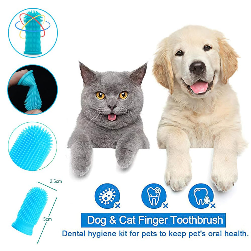 Vinuwu Dog Toothbrush Set, 2 Pack Triple Heads Dog Toothbrushes with 4 Pet Finger Toothbrushes, 2 Dual-Dead Toothbrush, Multi-Angle Dental Teeth Cleaning Products for Small Medium, and Large Pets
