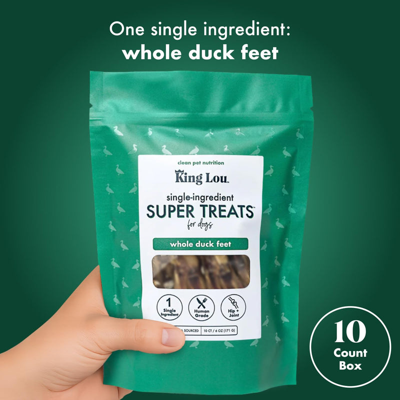 King Lou Pets - Whole Duck Feet for Dogs - Dehydrated Duck Dog Treats - USA-Made Dental Treats for Dogs - Collagen, Glucosamine, Chondroitin for Hip and Joint Health - 10 Count 10 Count (Pack of 1) - PawsPlanet Australia
