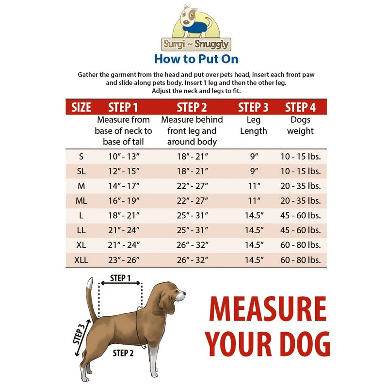 SurgiSnuggly Dog Recovery Suit with Dog Leg Sleeve for Back Legs - L, Easier Than Dog Pants Or Dog Suspenders for Your Dogs After Surgery Care SS Legs Large - PawsPlanet Australia