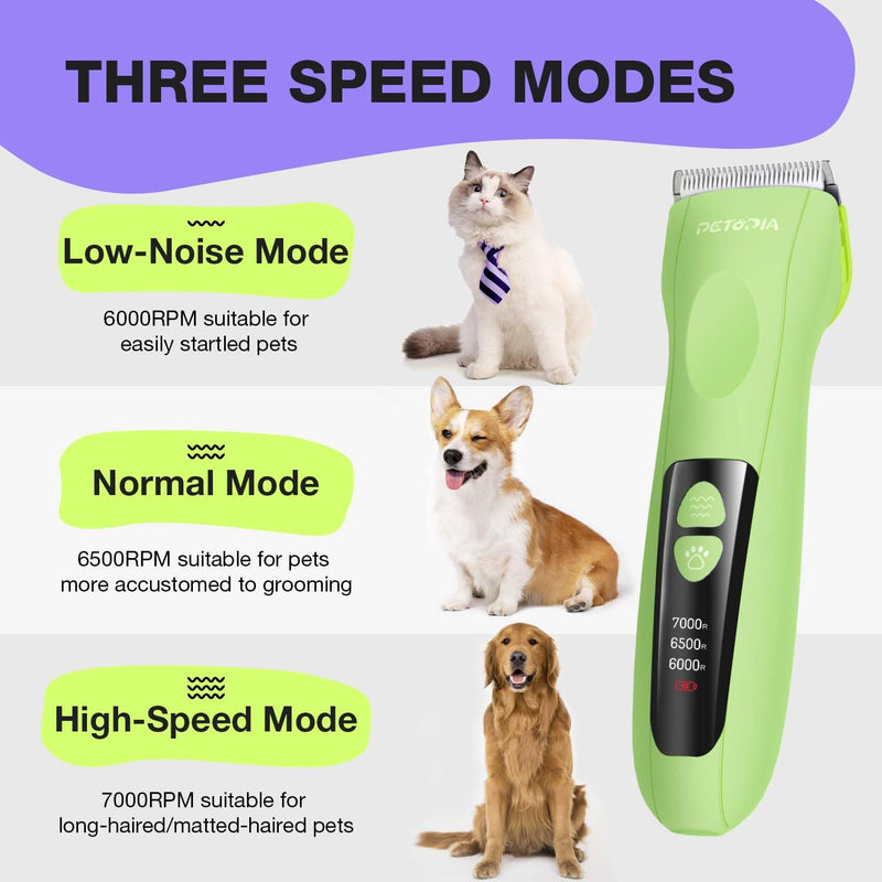 Professional Dog Clippers for Grooming, Low Noise Electric Quiet Dog Grooming Kit, Rechargeable Cordless Dog Shaver Clippers, with 9mm Blade for Dogs Cats Pets (Green) Green - PawsPlanet Australia