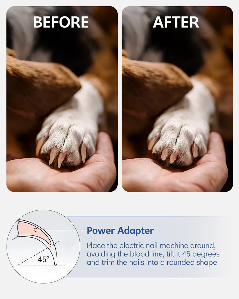 CLIPOP Dog Nail Grinder-Professional 4-Speed Electric USB Rechargeable Pet Nail Trimmer with LED Lights, Quiet/Low Vibration, Painless Paws Grooming & Smoothing for Small to Large Dogs/Cats (White) White - PawsPlanet Australia