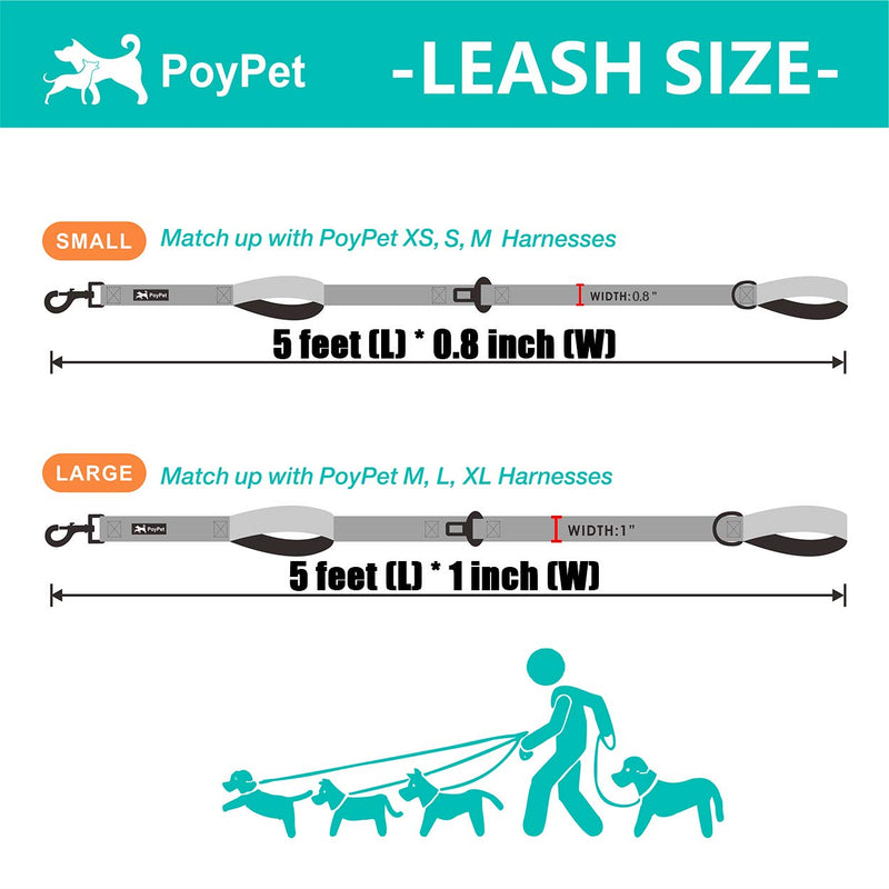 PoyPet 5 Feet Dog Leash - 2 Cushioned Handles - Functional Car Seat Belt - Fashionable Pattern, Buffalo Plaid(Checkered Red, L) L( 1'' Width ) Checkered Red - PawsPlanet Australia