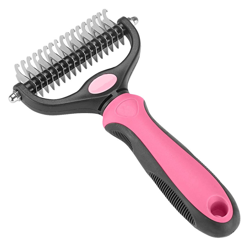 Pet Grooming Tool - 2 Sided Undercoat Rake for Cats and Dogs - Safe Dematting Comb for Easy Mats & Tangles Removing - No More Nasty Shedding and Flying Hair pink other - PawsPlanet Australia