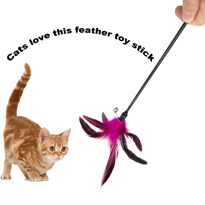 Cat Wand Toy Feather Stick Cat Toys, 6 PCS Cat Feathers Wand Toy, Interactive Cat Toy Feather Wand for Indoor Cats A-6 Pack Cat Wand Toys - PawsPlanet Australia