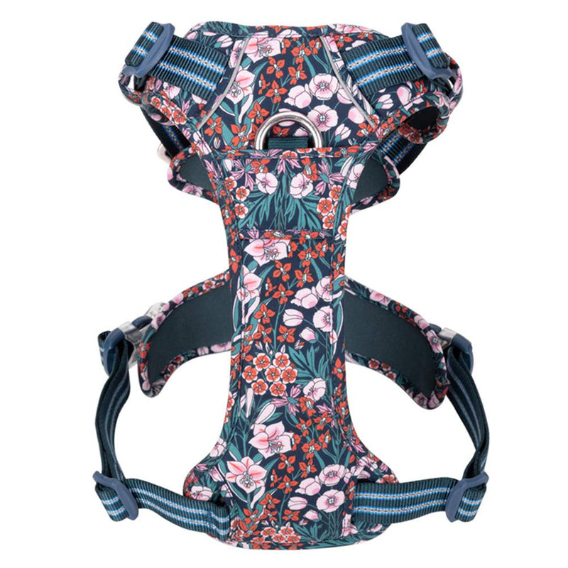 La La Pet® No Pull Dog Harness with Front Clip, Reflective Dog Vest Harness with Handle Floral Neoprene Padded Dog Vest for Puppy Small Medium Large Dogs 3 Snap Buckles Easy to Put on & Take Off Blue Red Flowers - PawsPlanet Australia