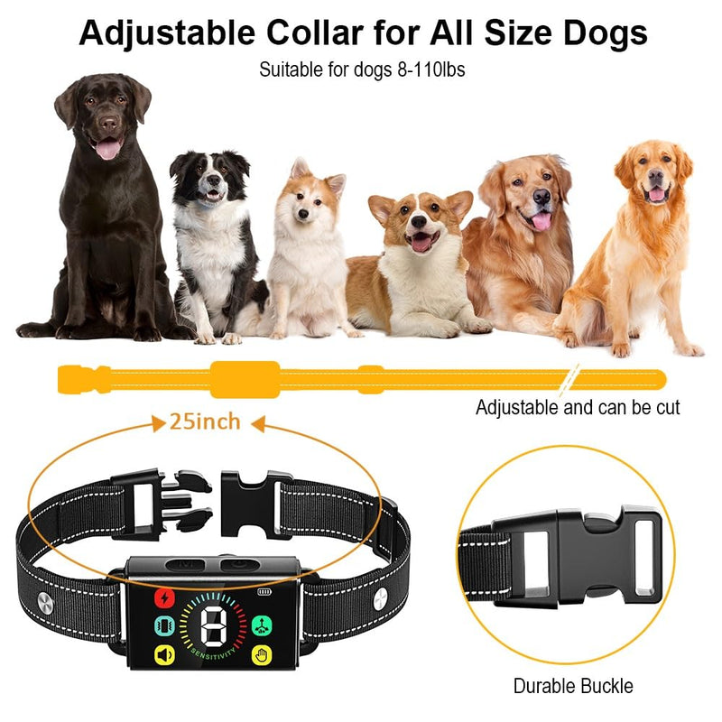 Dog Bark Collar - Long-Lasting Type C Rechargeable Smart Collar with 8 Sensitivity Levels | Safe Beep, Vibration & Shock Modes | Effective Anti-Bark Solution for Small, Medium & Large Dogs (8-150 lbs) - PawsPlanet Australia